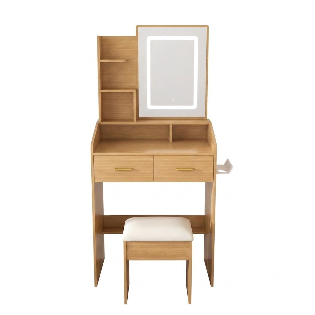 Coiffeuse Sauge Compacte avec Miroir LED et Tabouret - majoliecoiffeuse