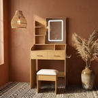Coiffeuse Sauge Compacte avec Miroir LED et Tabouret