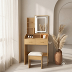 Coiffeuse Sauge Compacte avec Miroir LED et Tabouret